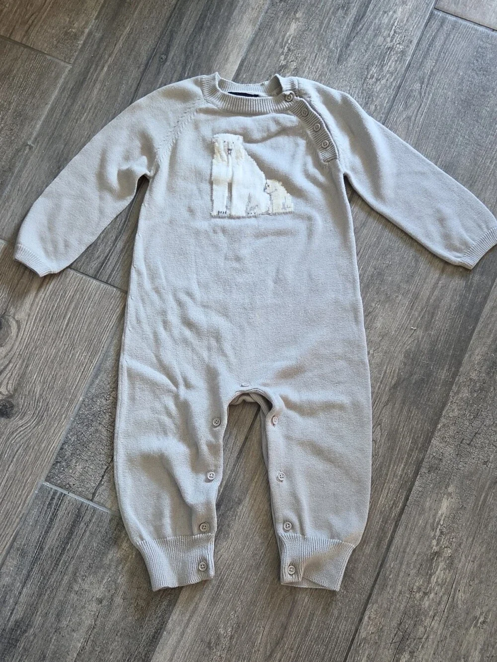 GAP Baby EUC 18-24 Months Gray Polar Bear Sweater One-Piece Romper
